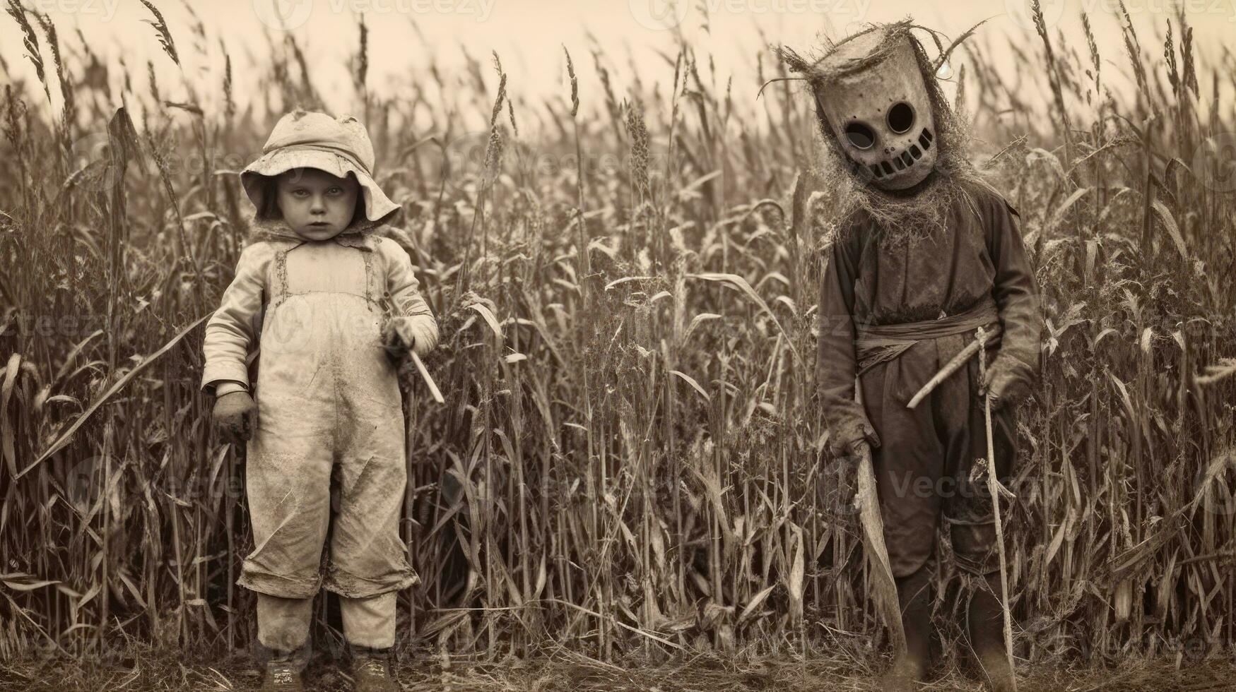 children kids halloween scary vintage photography masks 19th century horror costumes party photo