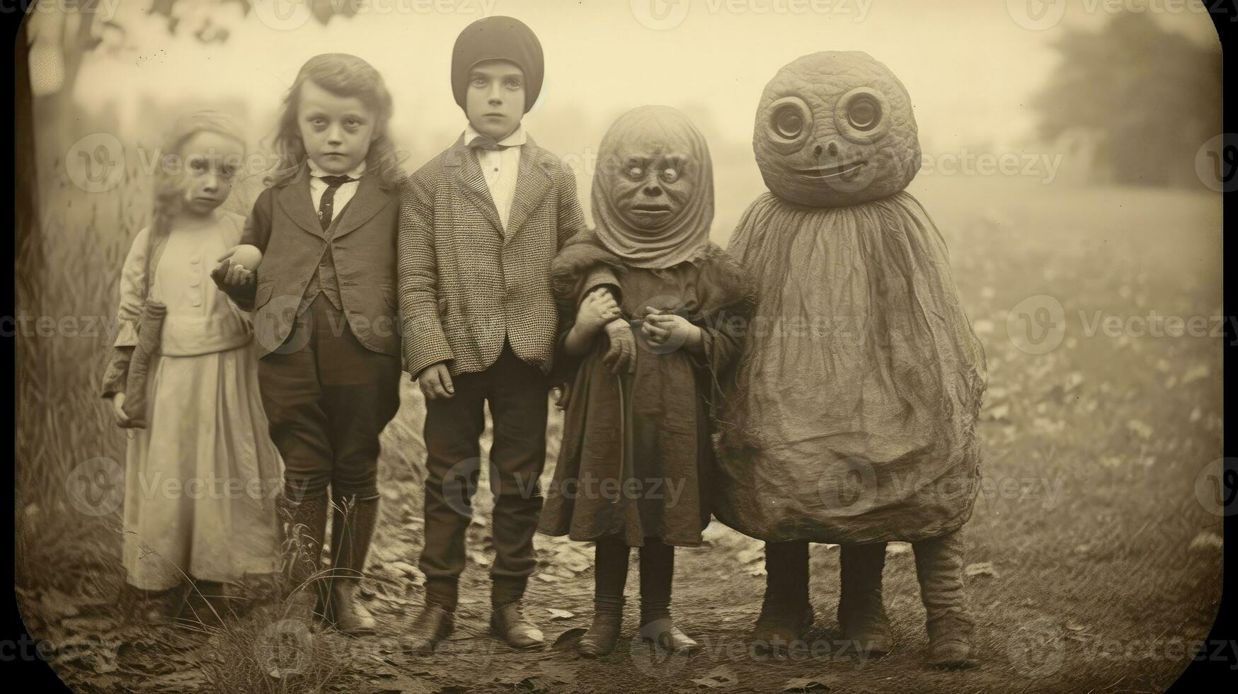 children kids halloween scary vintage photography masks 19th century horror costumes party photo