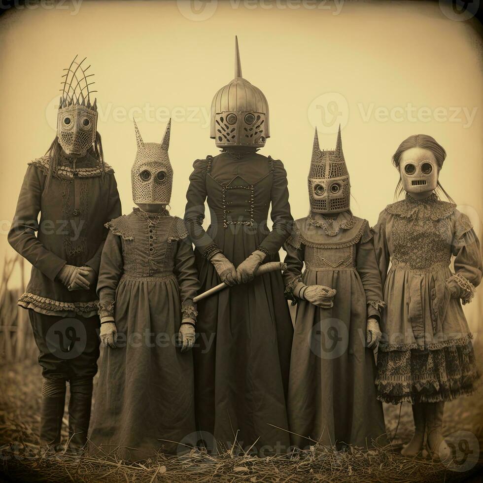 children kids halloween scary vintage photography masks 19th century horror costumes party photo