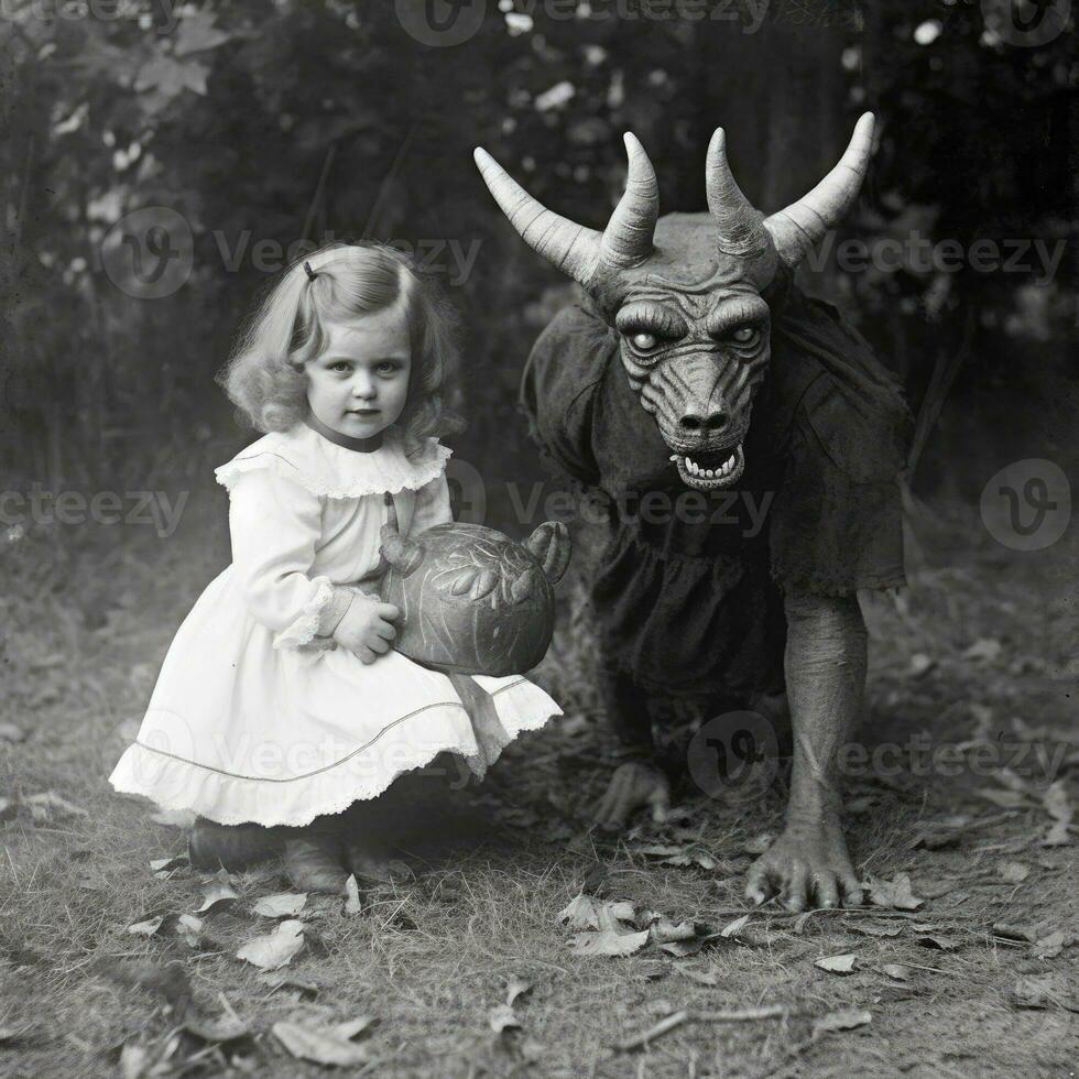 children kids halloween scary vintage photography masks 19th century horror costumes party photo