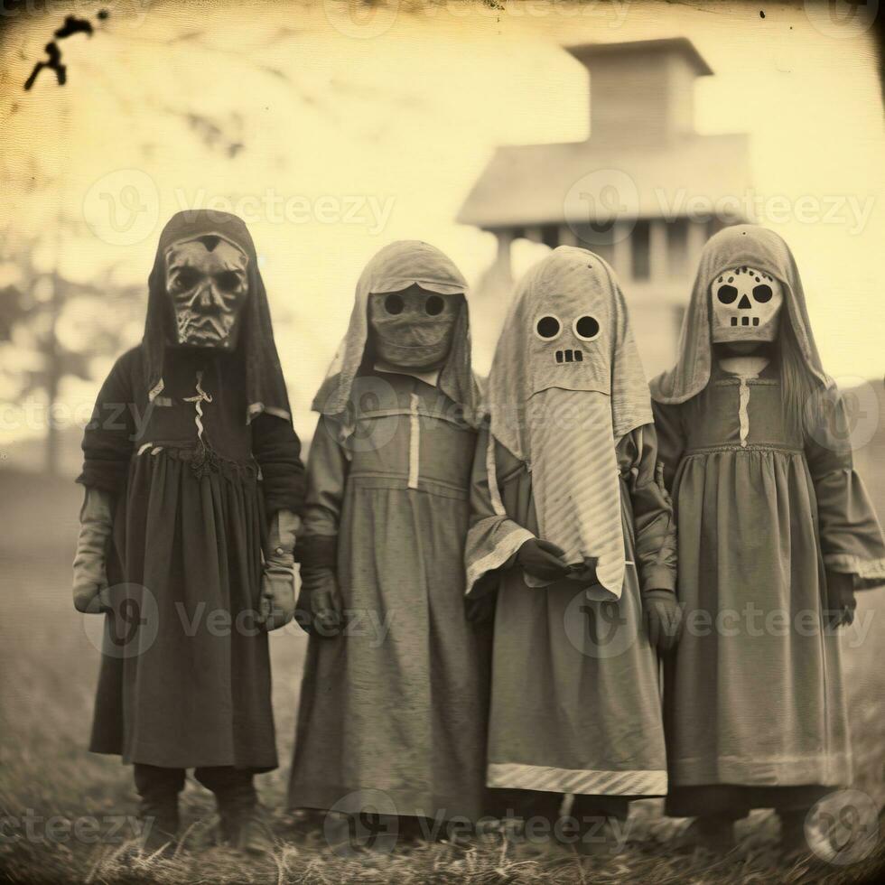 children kids halloween scary vintage photography masks 19th century horror costumes party photo