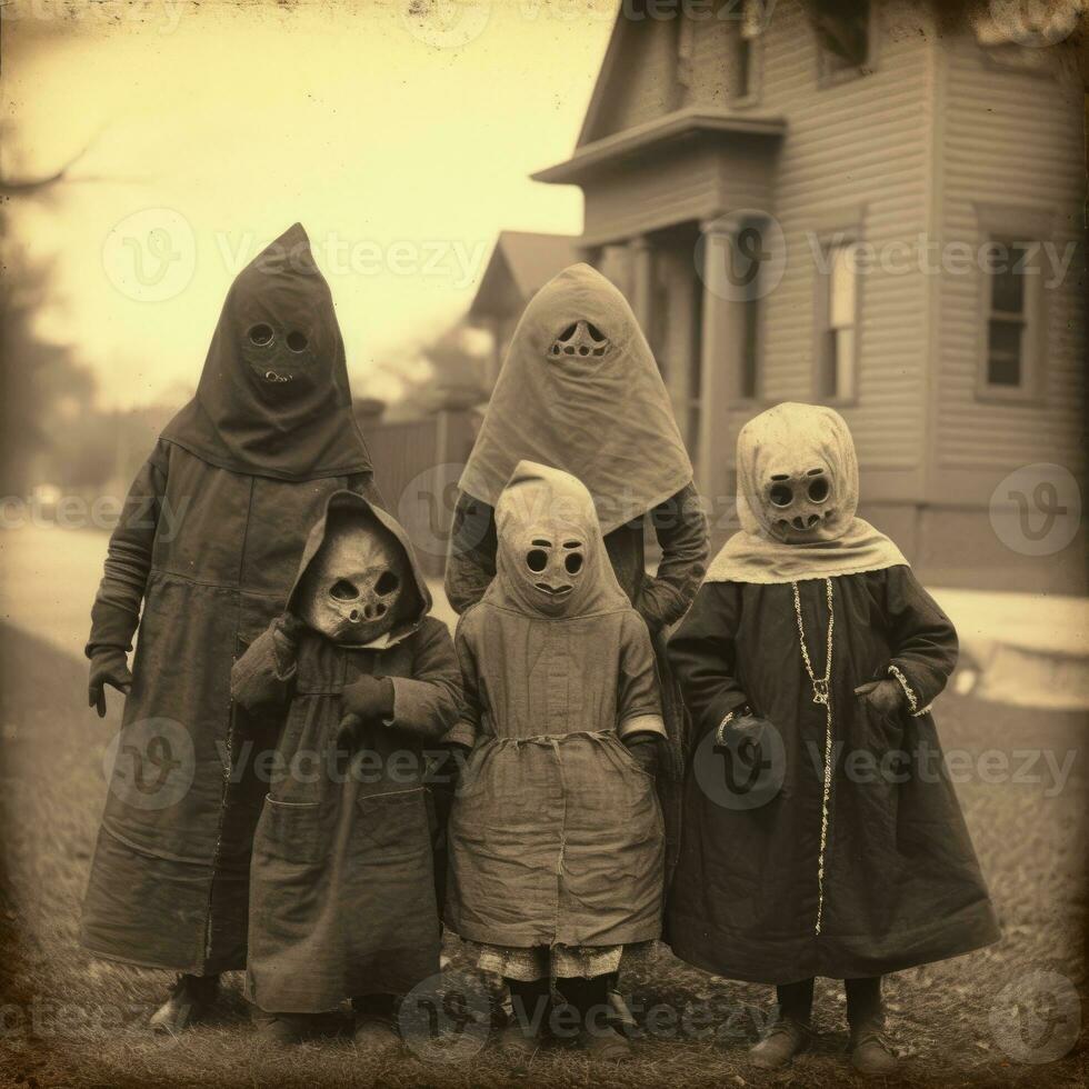 children kids halloween scary vintage photography masks 19th century horror costumes party photo