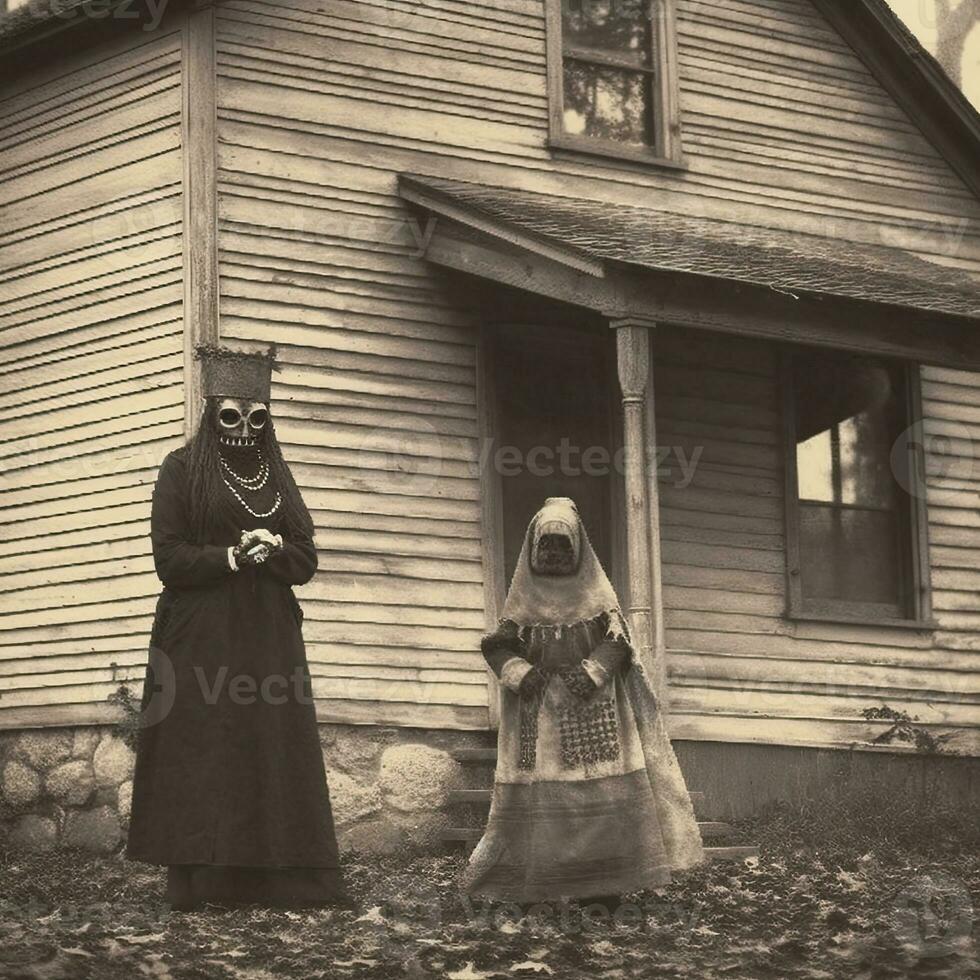 children kids halloween scary vintage photography masks 19th century horror costumes party photo