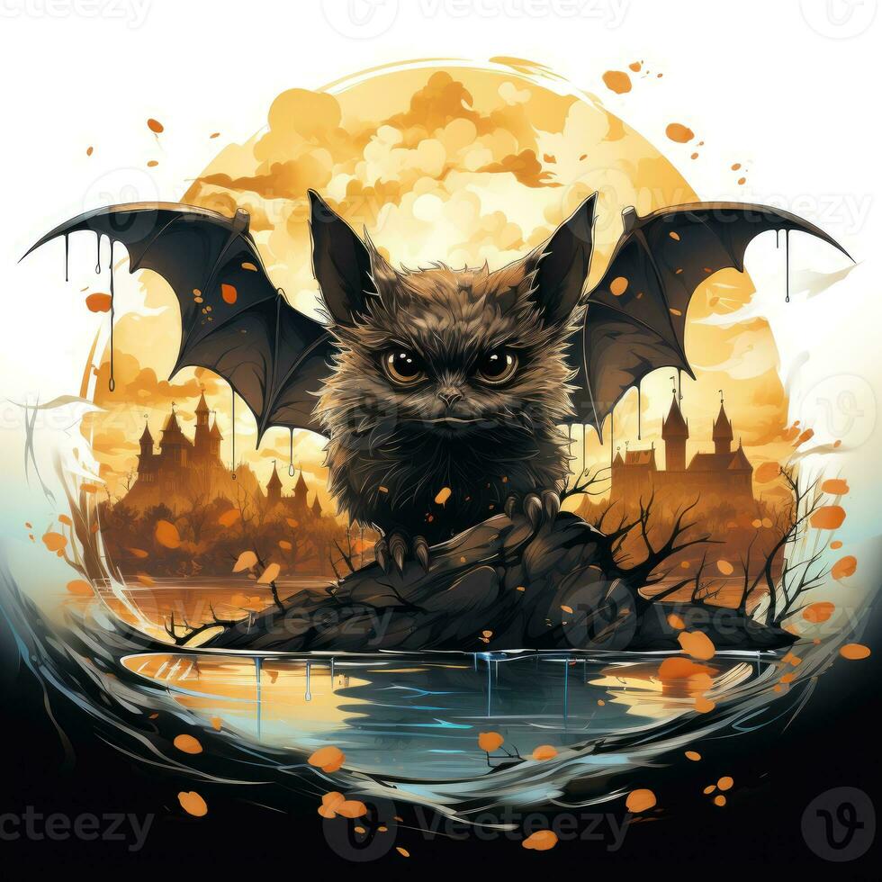 cute bat portrait Halloween illustration artwork scary horror isolated tattoo creepy fantasy cartoon photo