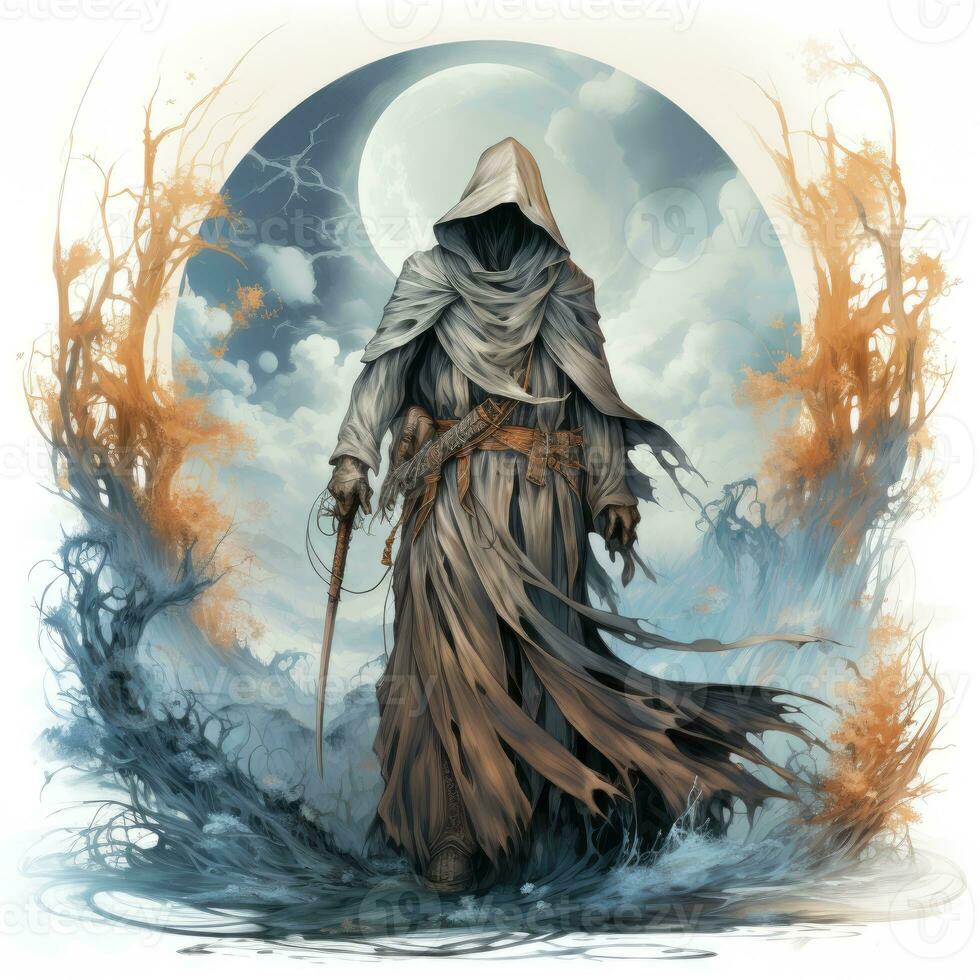 death reaper scythe cape Halloween illustration artwork scary horror isolated tattoo fantasy cartoon photo