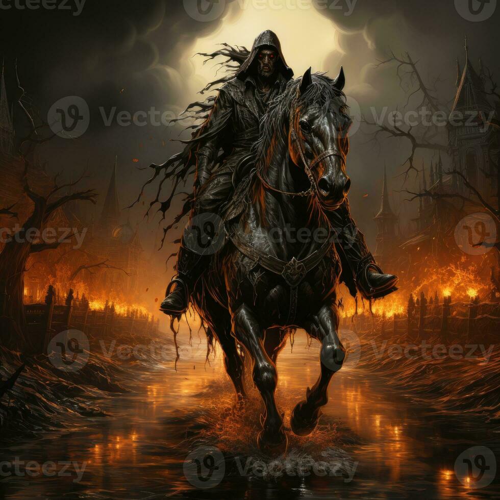 horse rider reaper death Halloween illustration scary horror design tattoo vector fantasy photo