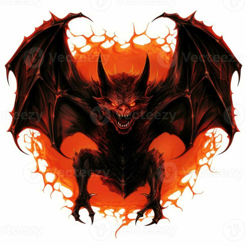 murciélago cráneo fuego Víspera de Todos los Santos ilustración de miedo horror diseño tatuaje vector aislado pegatina fantasía foto