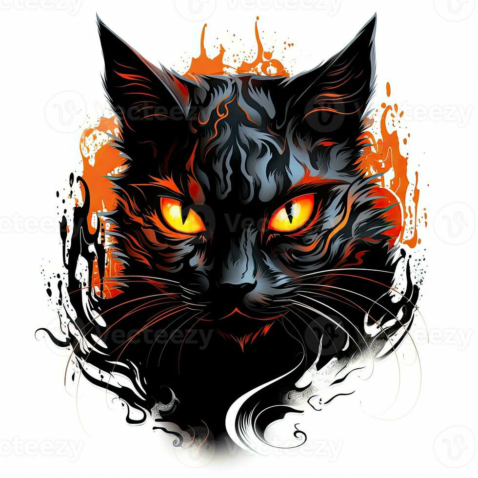 negro gato gatito retrato Víspera de Todos los Santos ilustración de miedo horror diseño tatuaje aislado pegatina fantasía foto