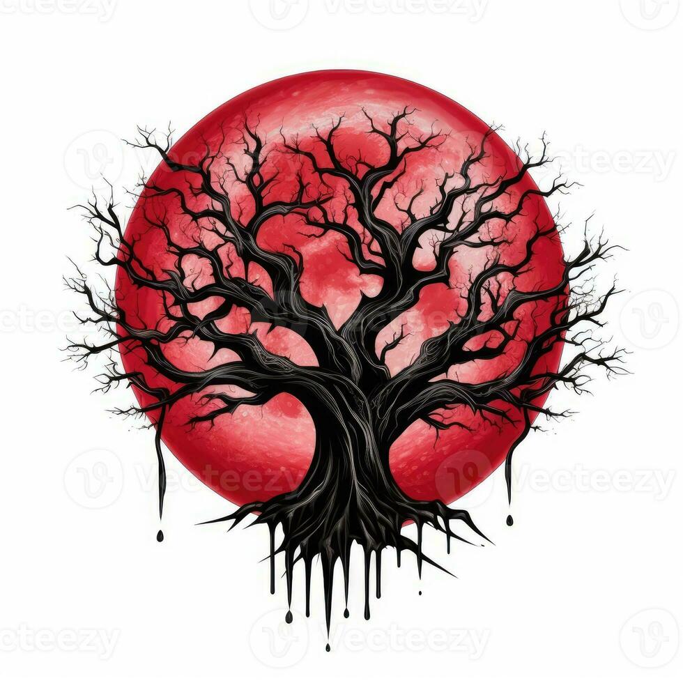 árbol sangre Luna Víspera de Todos los Santos ilustración de miedo horror diseño tatuaje vector aislado pegatina fantasía foto