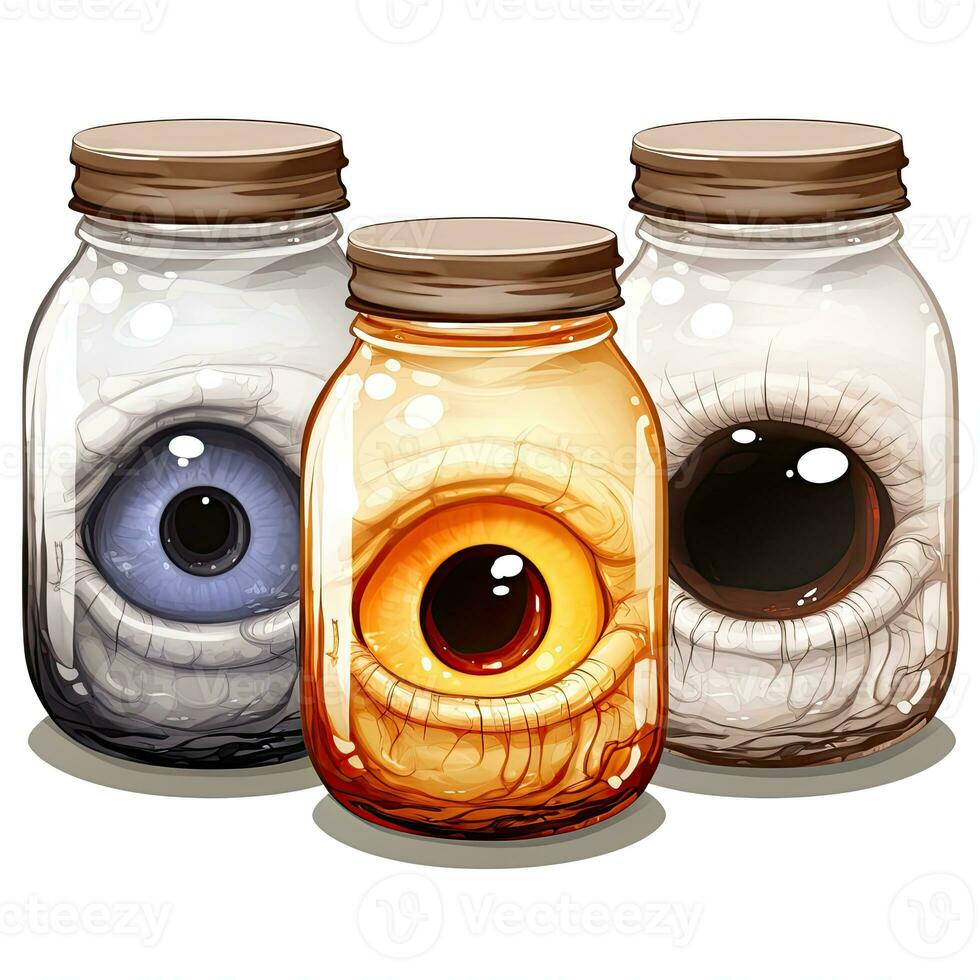 monster eyes jar bottle Halloween illustration scary horror design tattoo isolated sticker fantasy photo