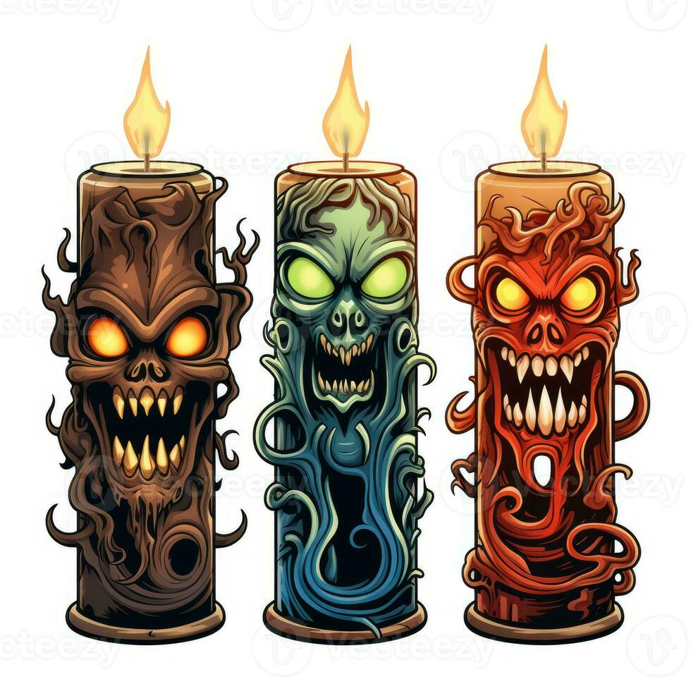 candles skull fire Halloween illustration scary horror design tattoo vector isolated sticker fantasy photo