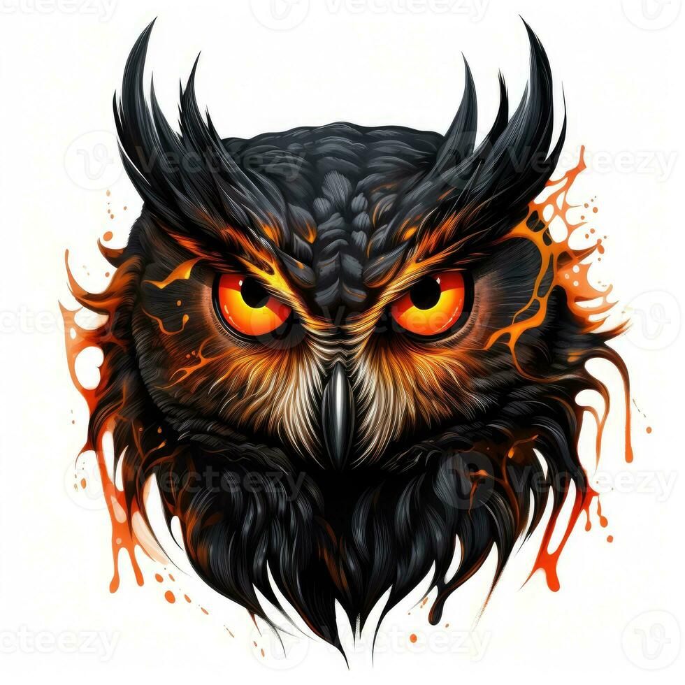 owl portrait Halloween illustration scary horror design tattoo vector isolated sticker fantasy photo