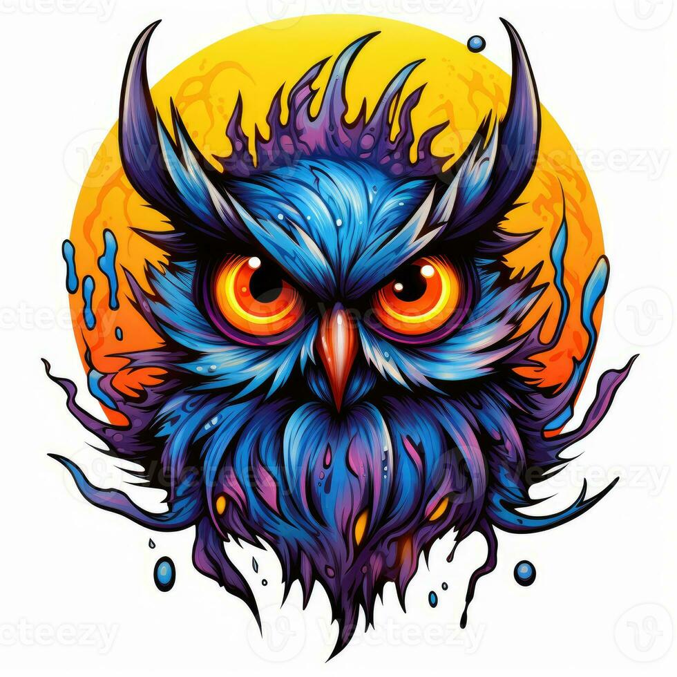 owl portrait Halloween illustration scary horror design tattoo vector isolated sticker fantasy photo