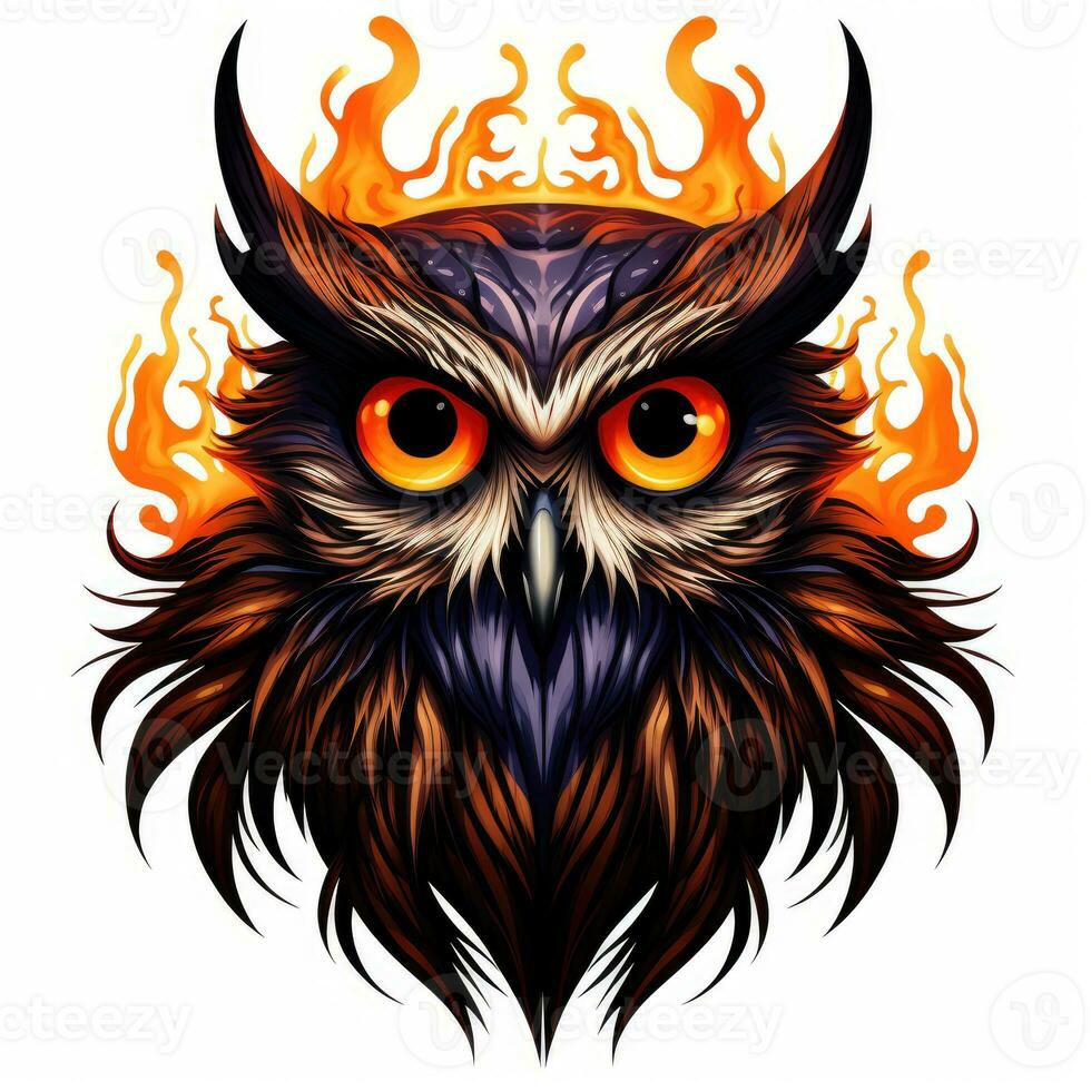 owl portrait Halloween illustration scary horror design tattoo vector isolated sticker fantasy photo