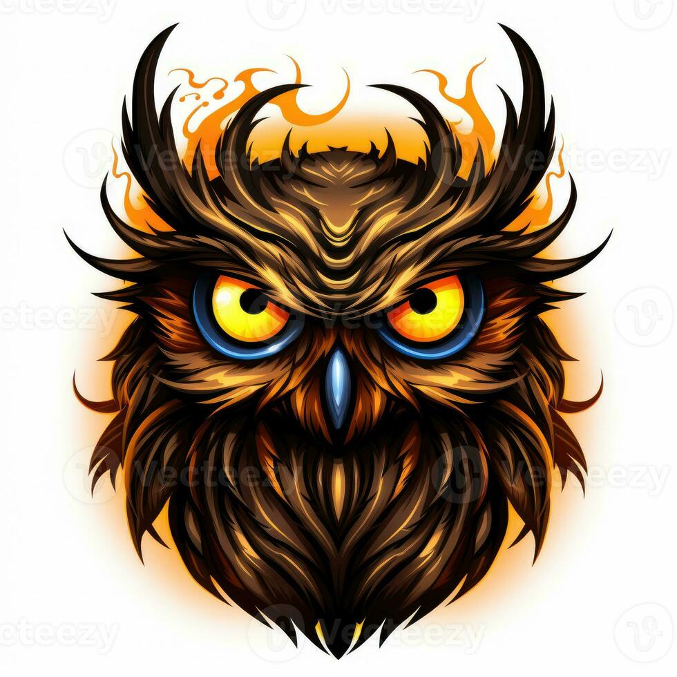 owl portrait Halloween illustration scary horror design tattoo vector isolated sticker fantasy photo