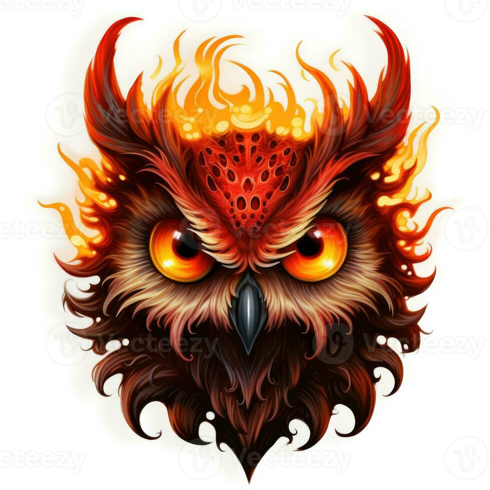 owl portrait Halloween illustration scary horror design tattoo vector isolated sticker fantasy photo