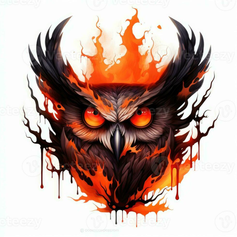 owl portrait Halloween illustration scary horror design tattoo vector isolated sticker fantasy photo