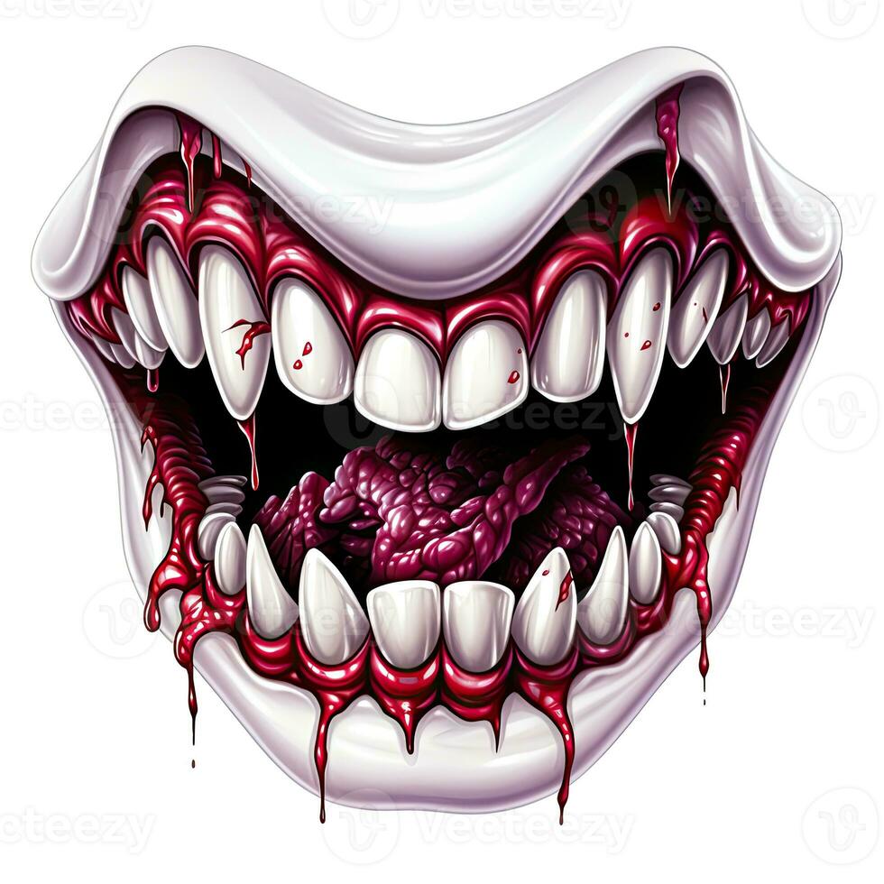 boca dientes vampiro colmillos Víspera de Todos los Santos ilustración de miedo horror diseño tatuaje vector aislado fantasía foto