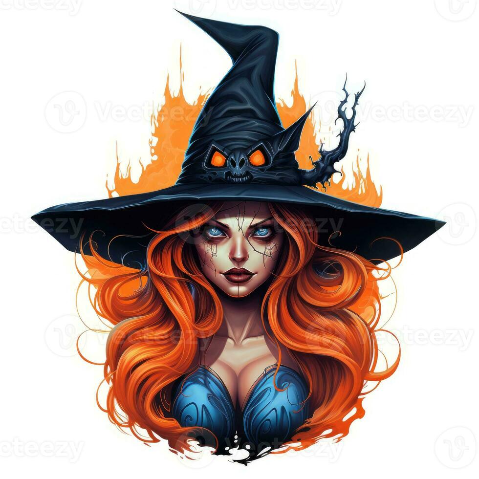 witch sorceress portrait Halloween illustration scary horror tattoo vector isolated sticker fantasy photo