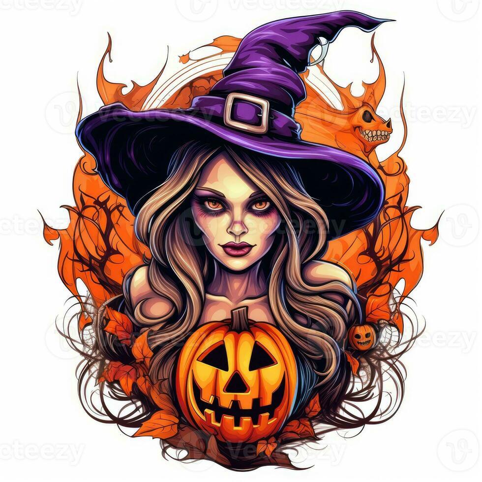 witch sorceress portrait Halloween illustration scary horror tattoo vector isolated sticker fantasy photo