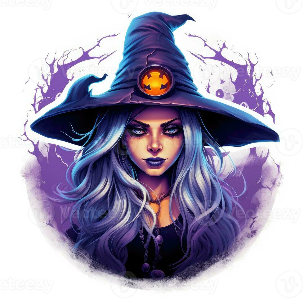 witch sorceress portrait Halloween illustration scary horror tattoo vector isolated sticker fantasy photo