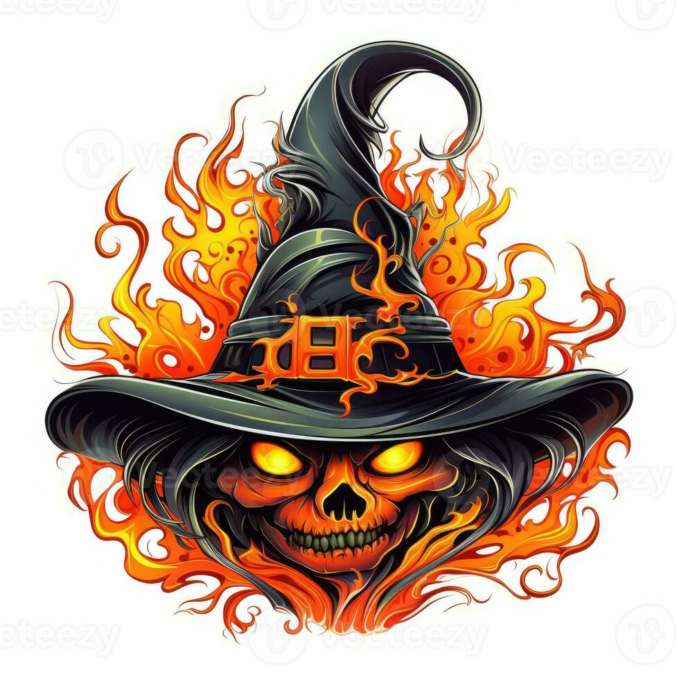 witch cap hat Halloween illustration scary horror design tattoo vector isolated sticker fantasy photo