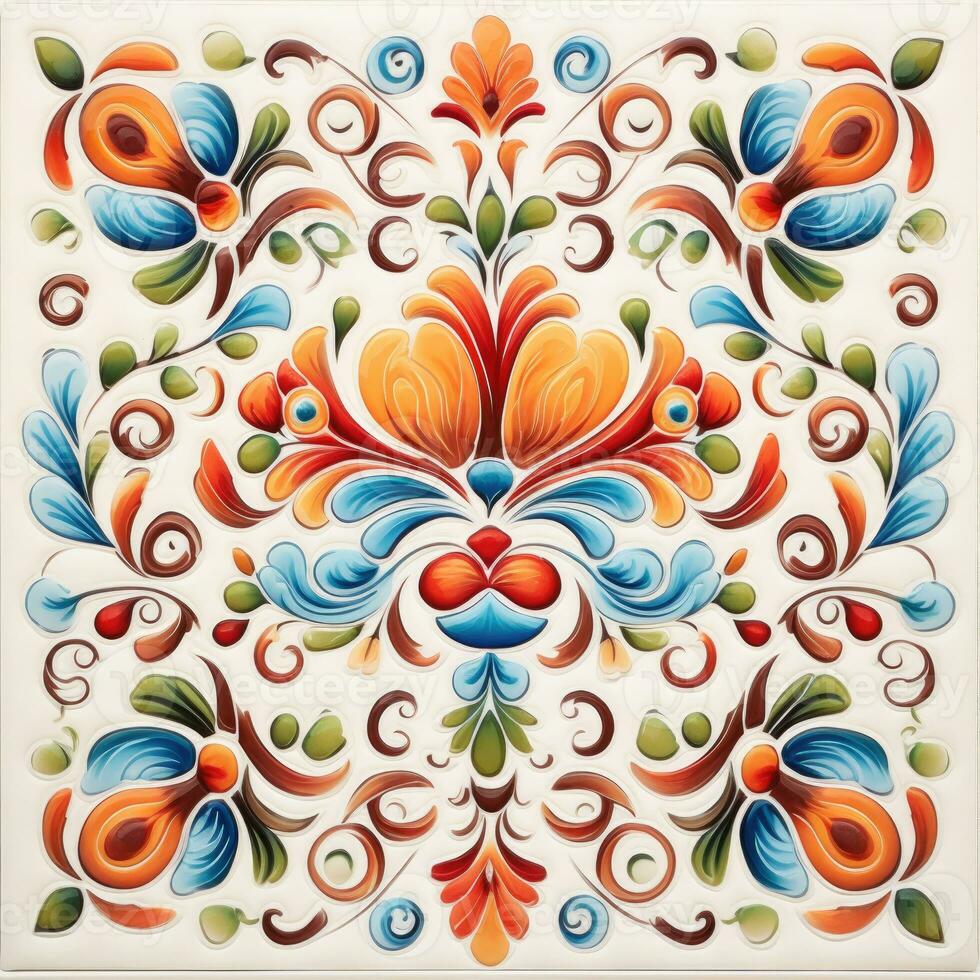 retro Clásico florido ornamento loseta vidriado portugués mosaico modelo floral azul cuadrado Arte foto