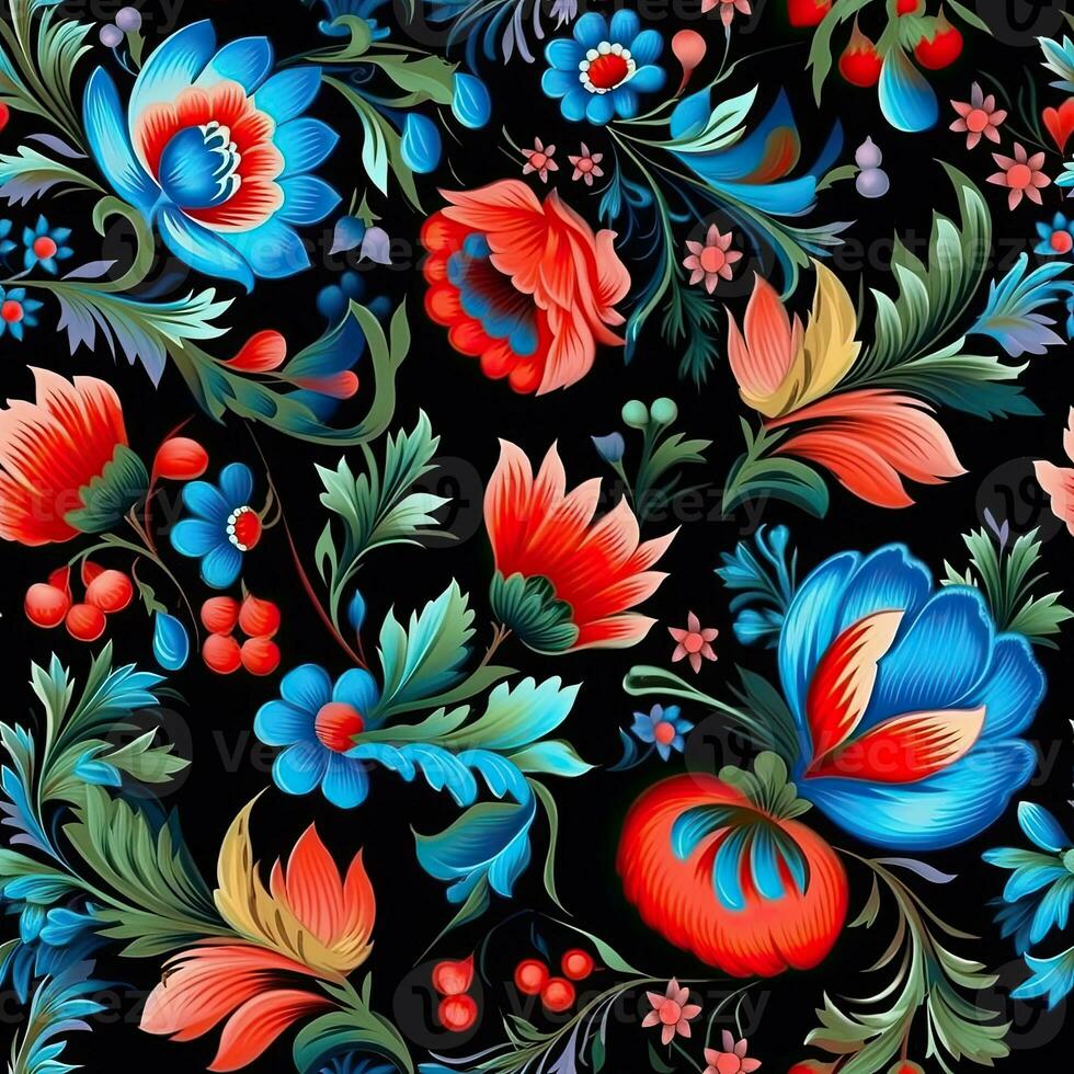 retro Clásico florido ornamento sin costura modelo floral azul cuadrado Arte textil paño impresión Arte foto