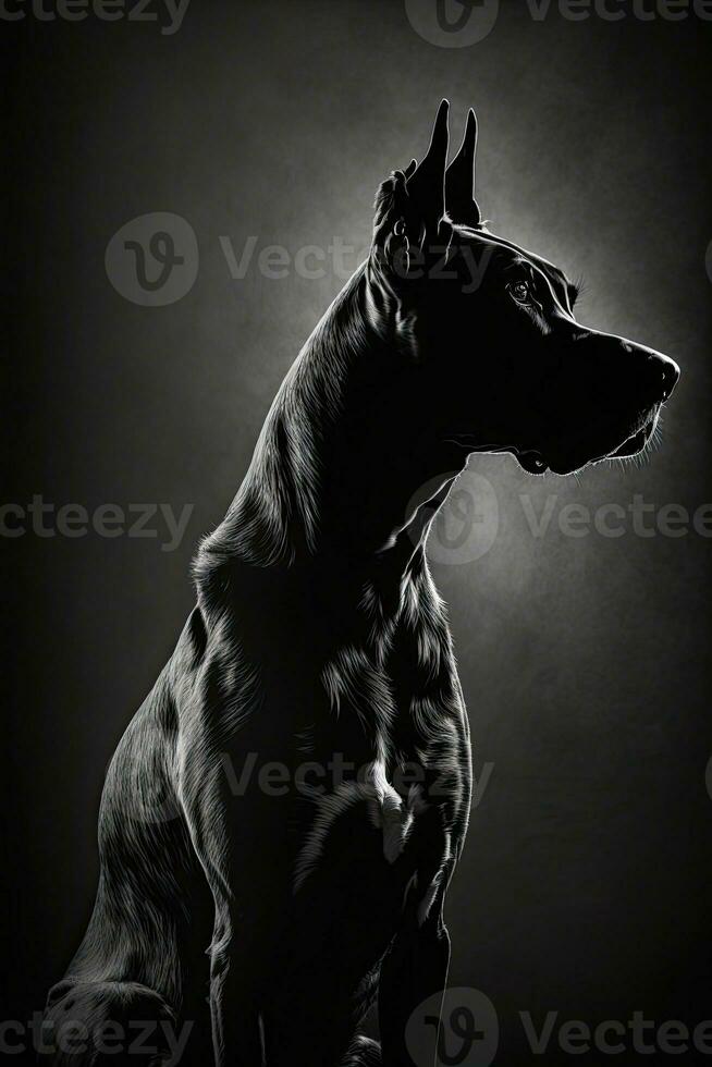 Deutsch dogge perro silueta contorno negro blanco retroiluminado movimiento tatuaje profesional fotografía foto