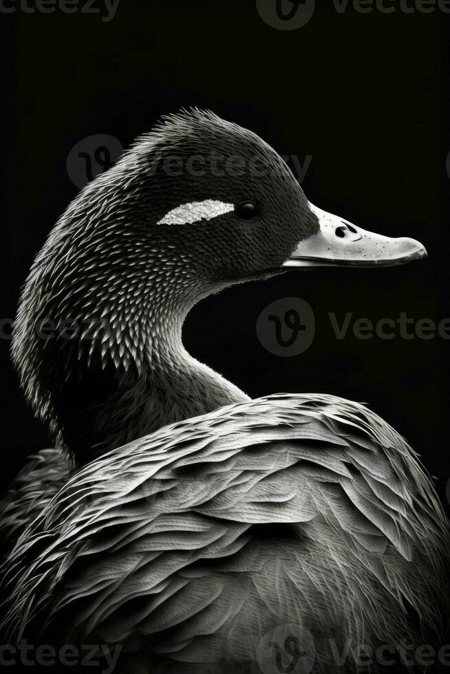 duck portrait face silhouette contour photography studio rim close backlit retro black white photo