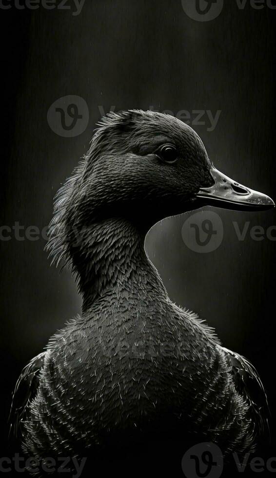 duck portrait face silhouette contour photography studio rim close backlit retro black white photo