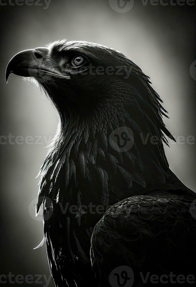 American eagle portrait face silhouette contour photography studio rim close backlit retro black white photo