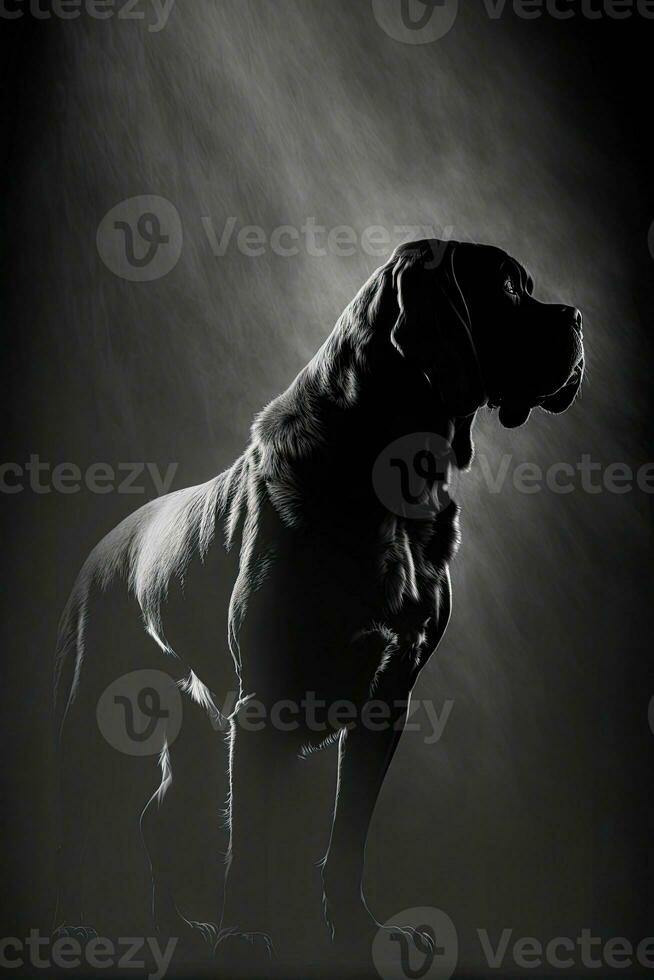 cane corso dog silhouette contour black white backlit motion contour tattoo professional photography photo