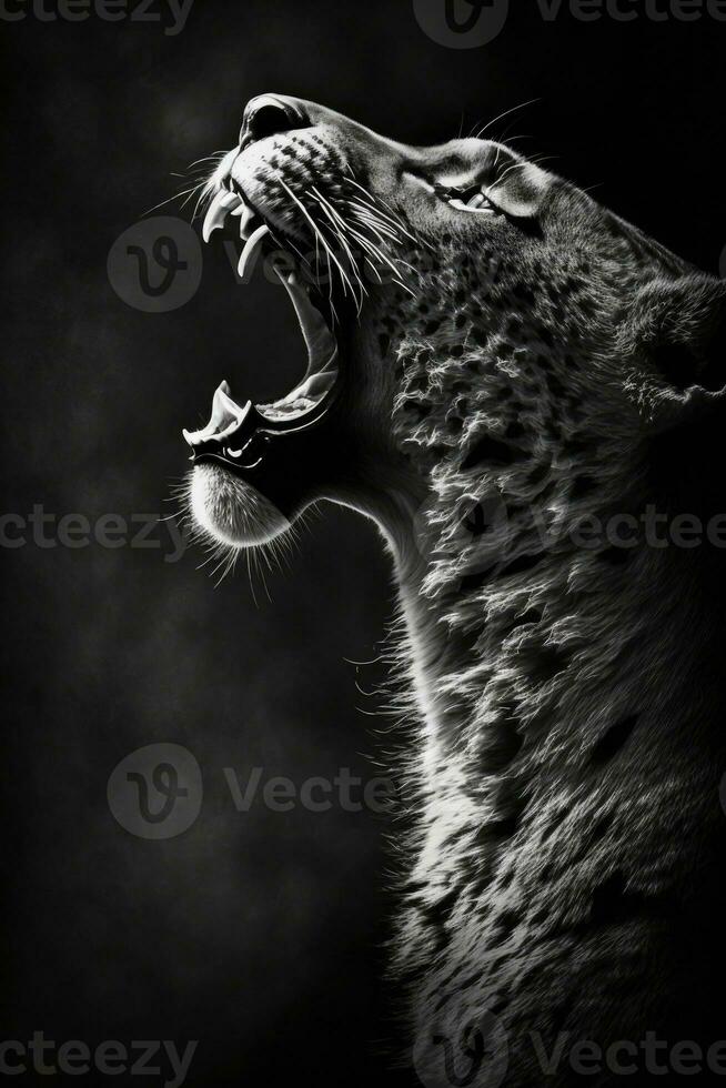 selva león estudio silueta foto negro blanco Clásico retroiluminado retrato movimiento contorno tatuaje