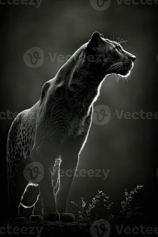 panther roar mouth studio silhouette photo black white backlit portrait motion contour tattoo