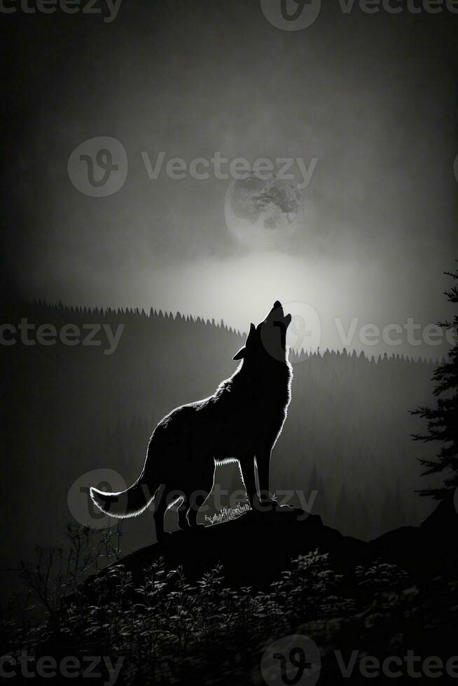wolf lone big moon lone studio silhouette photo black white backlit portrait motion contour tattoo