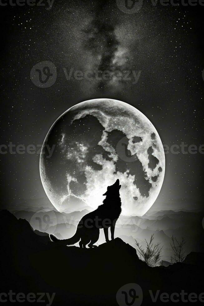 wolf lone big moon lone studio silhouette photo black white backlit portrait motion contour tattoo