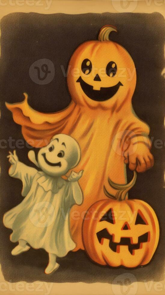 ghost spirit vintage retro book postcard illustration 1950s scary halloween costume smile photo