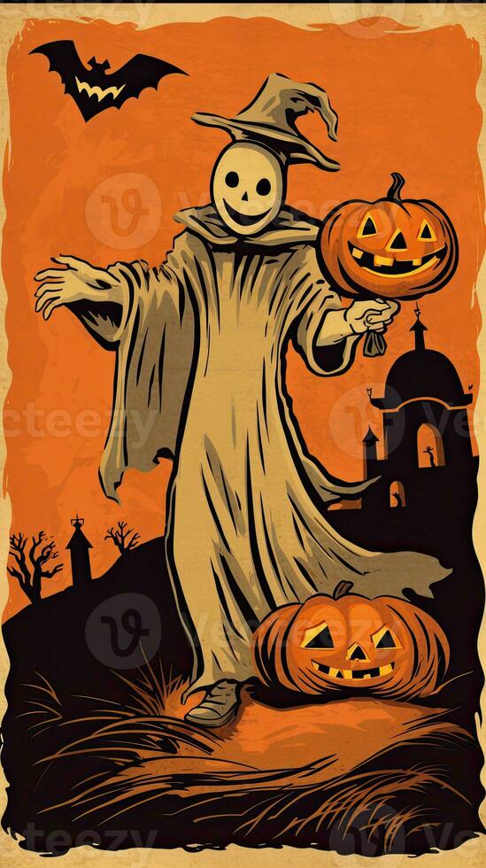 ghost spirit vintage retro book postcard illustration 1950s scary halloween costume smile photo