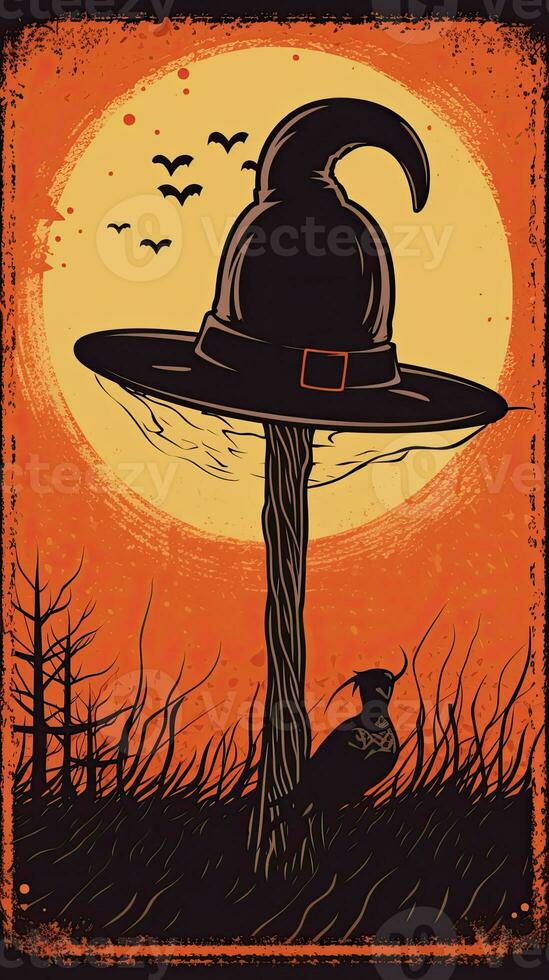 hat broom vintage retro book postcard illustration 1950s scary halloween costume smile witch photo