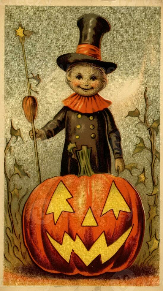 scarecrow bogey vintage retro book postcard illustration 1950s scary halloween costume witch photo