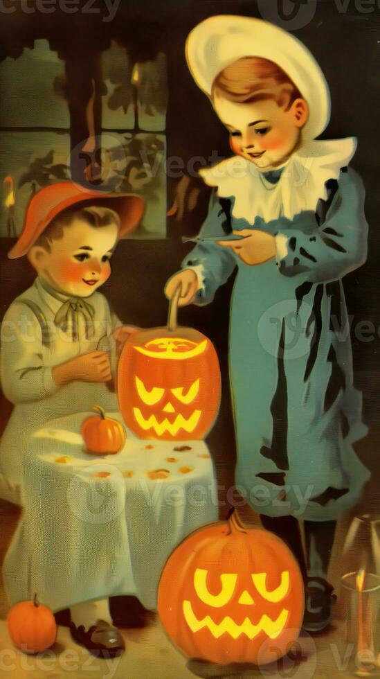 vintage retro children book postcard illustration 1950s scary halloween costume smile witch photo