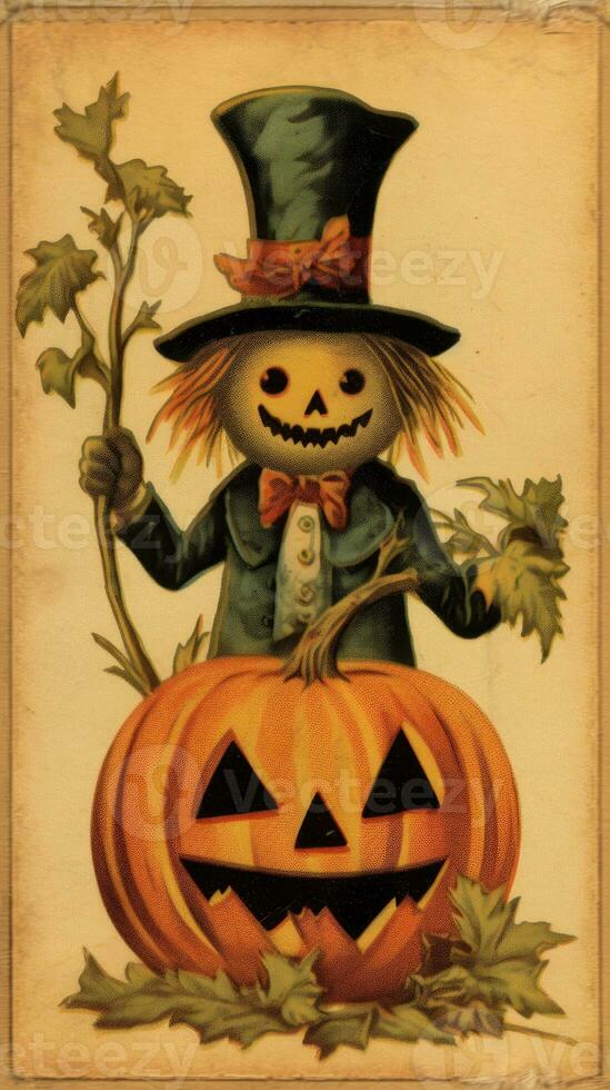 scarecrow bogey vintage retro book postcard illustration 1950s scary halloween costume witch photo