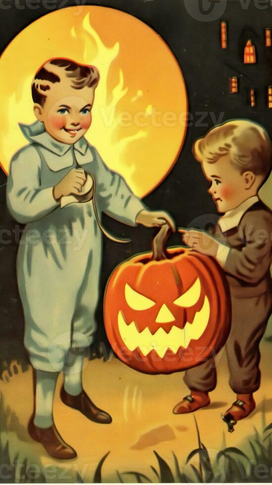 vintage retro children book postcard illustration 1950s scary halloween costume smile witch photo