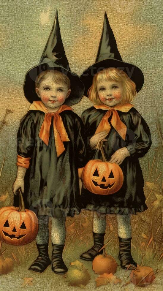 vintage retro children book postcard illustration 1950s scary halloween costume smile witch photo