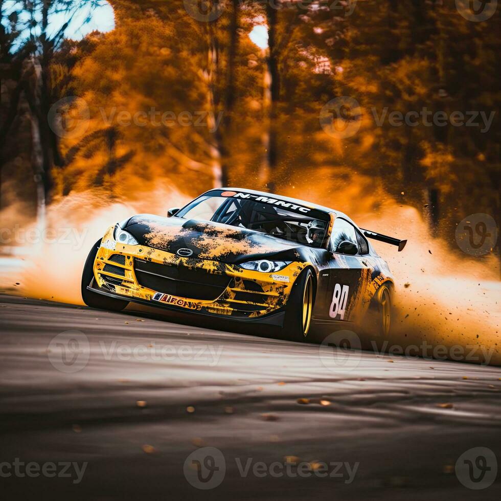 jdm japonés a la deriva coche profesional foto fumar dinámica en movimiento pista deporte Afinación fotografía