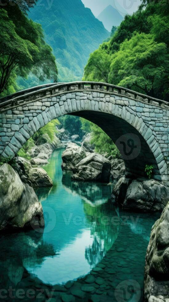 Japón zen puente paisaje panorama ver fotografía sakura flores pagoda paz silencio torre pared foto