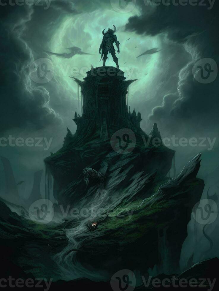 demon rock warrior moonlight epic dark fantasy illustration art scary poster oil painting darkness photo