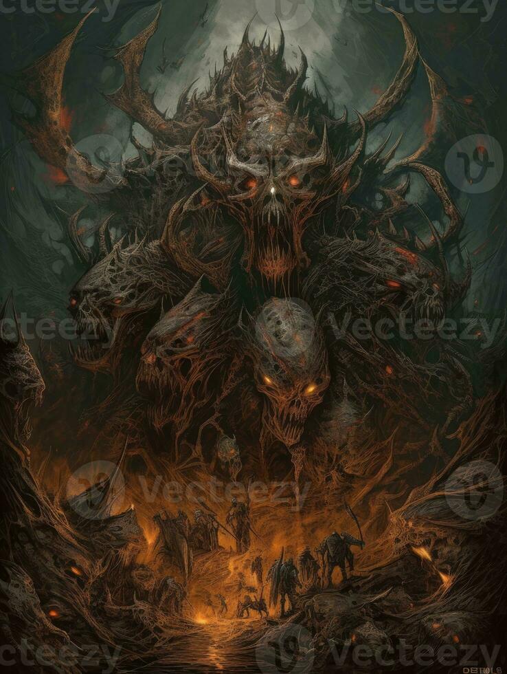 diablo satana demon battle tattoo epic dark fantasy illustration art scary poster oil painting photo