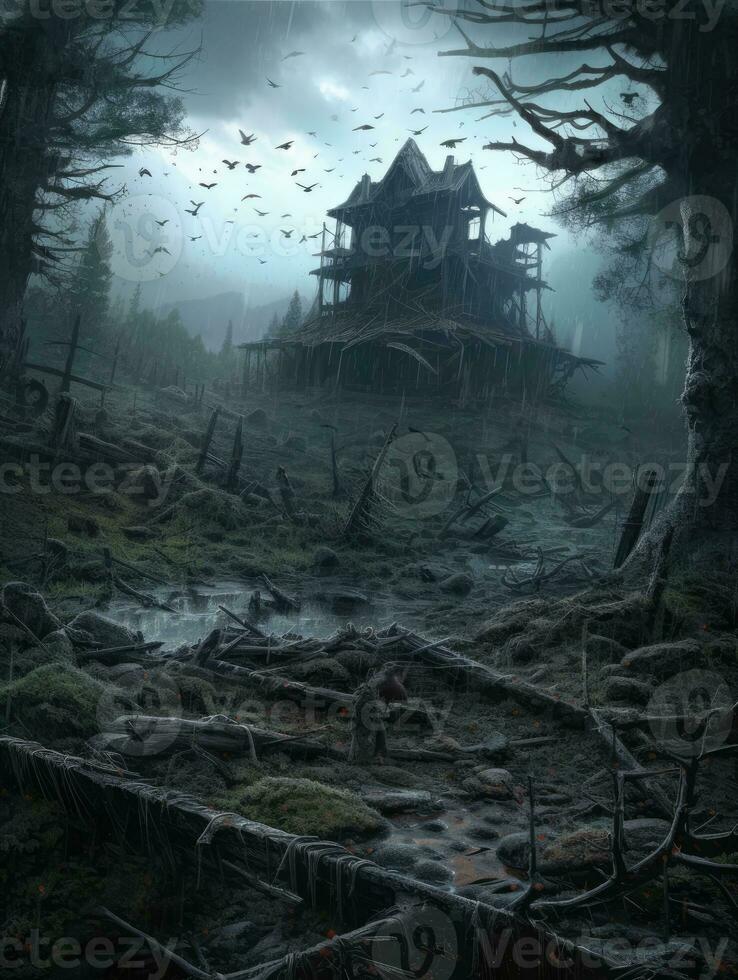 tomb ruins castle vampire epic dark fantasy illustration art scary poster oil painting darkness photo